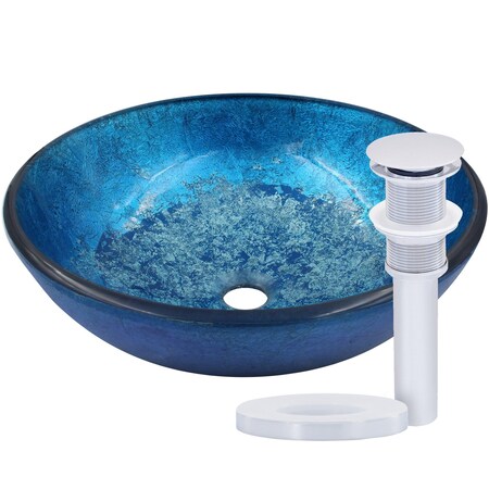 Novatto MISCELA Blue Glass Vessel Bath Sink Set in Chrome NOHP-G19026CH
